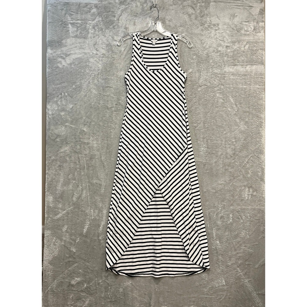 Guess Maxi Dress Womens Small Black White Striped Racerback Sleeveless High Low